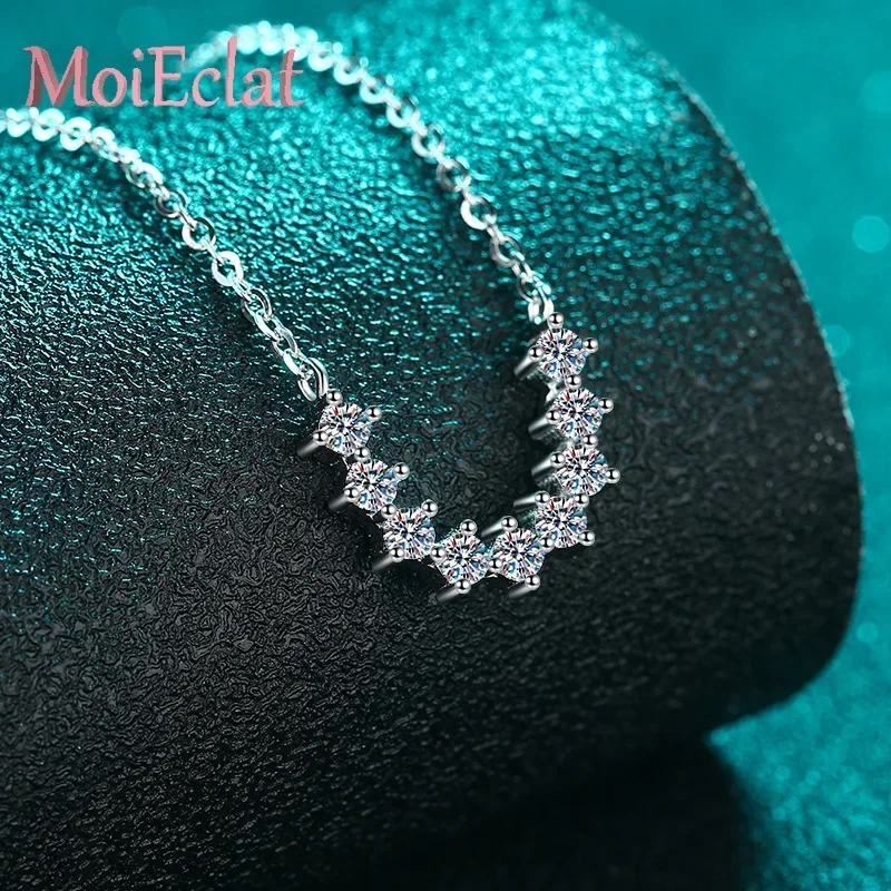 Luxury U-shaped Row Diamond 0.54ct Moissanite Necklace for Women, Charm Platinum PT950 Pendant Bridal Collection Jewelry