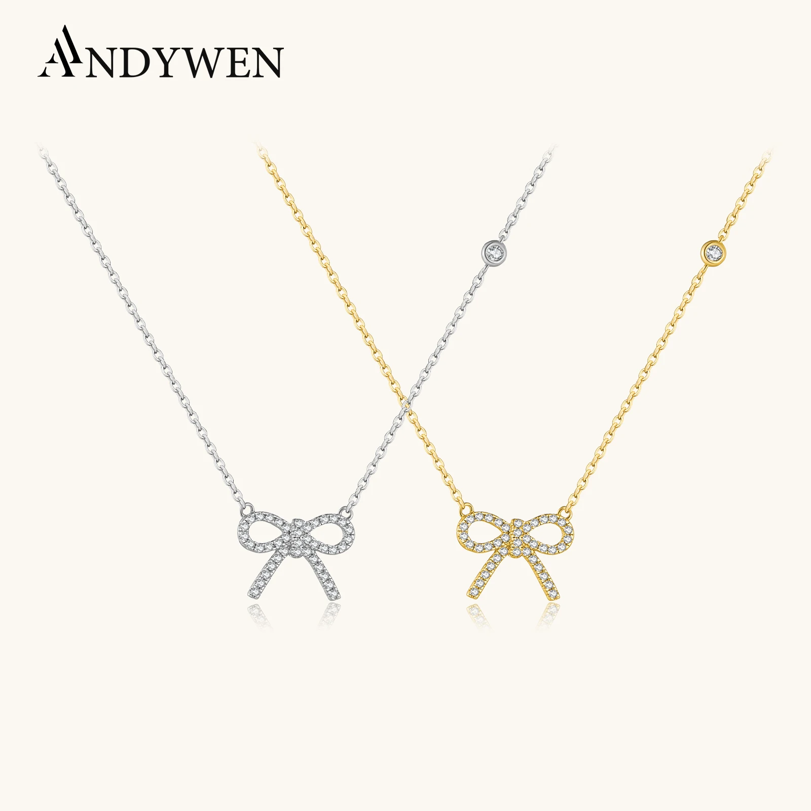 ANDYWEN 925 Sterling Silver Bowknot Necklace for Women, 2026 Sweetheart Zircon Collarbone Chain Romantic Cute Gift for Women