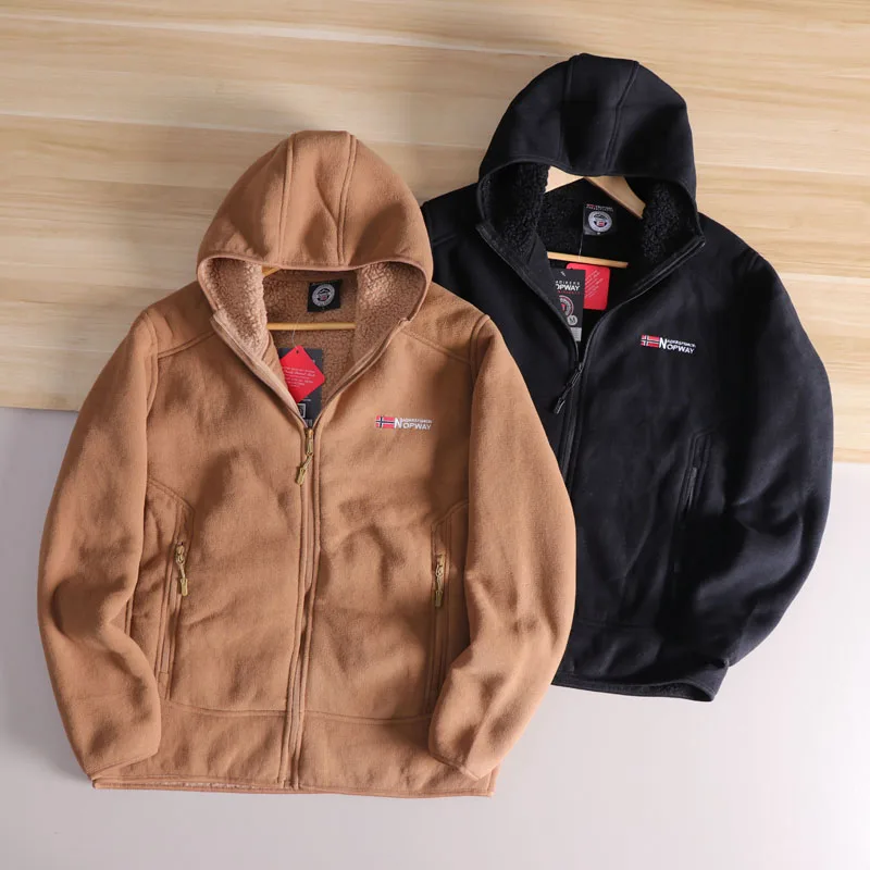 

Thiened Fce Jaet Men's Winter New Faion Warm Outerwear Double Layer Cosite Stand Fit Long Sve Hooded Coat