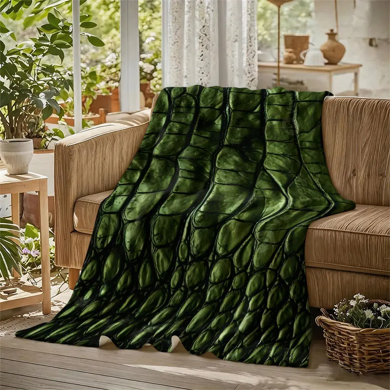 Green Alligator Skin Texture Flannel Blanket Perfect for Sofa Office Bed Travel Sleep Read Relax Camping Four Season Use