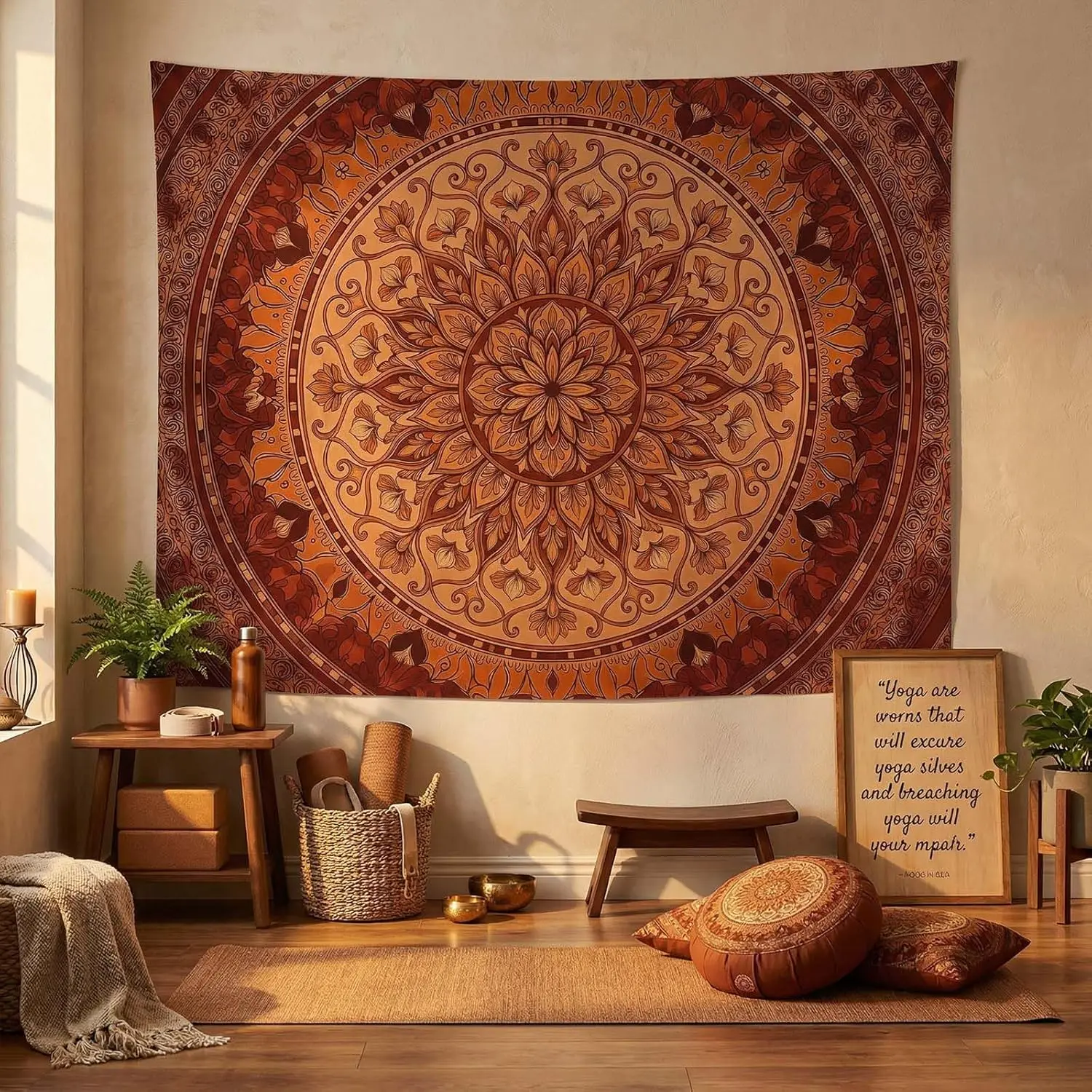 Mandala Ornate Circular Pattern Tapestries Bohemian Orange Floral Tapestries Warm Earth Tone Wall Tapestry Bedroom Dormitory