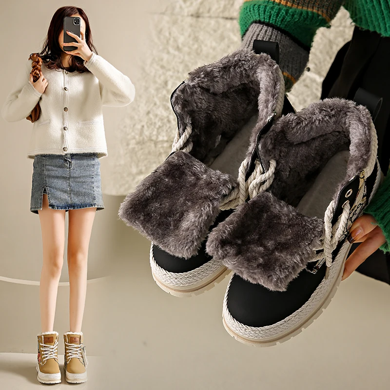 

Fleece-lined yellow boots, outdoor thermal snow boots, workwear steel-toe boots, M1738-1