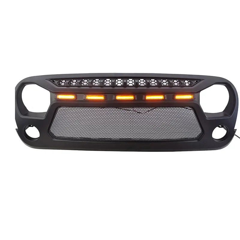 Car Front Grill Grille Wiht LED Light Fit For Jeep Wrangler JK 2007- 2017 JL 2018-2020 Matt Black Race Grille Modified Parts