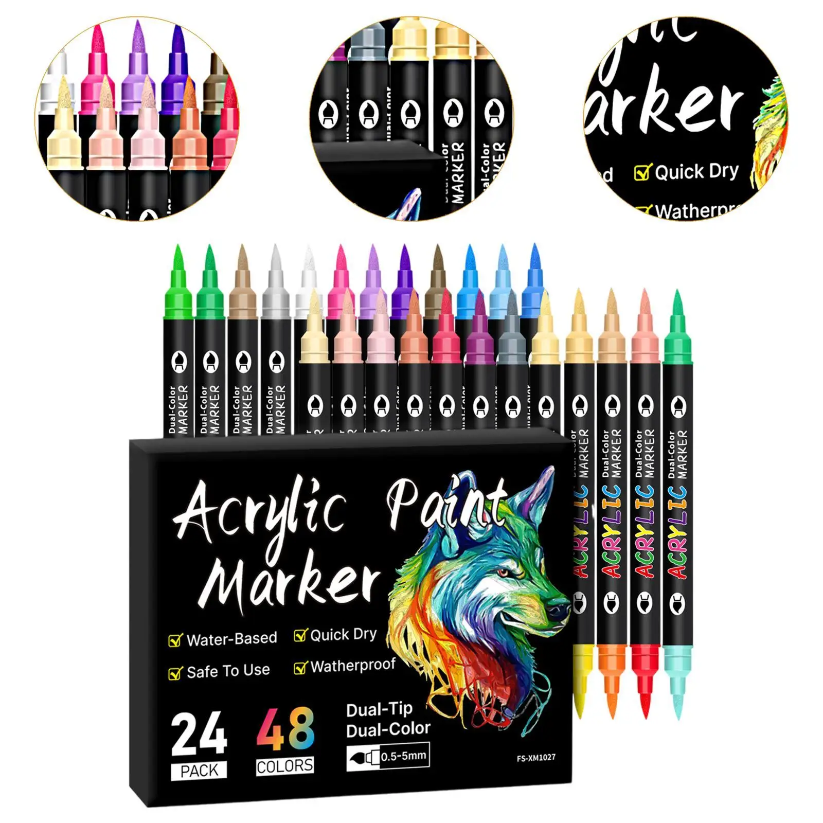 24x Acrylic Paint Markers Marking Pens for Rock Painting Ceramic