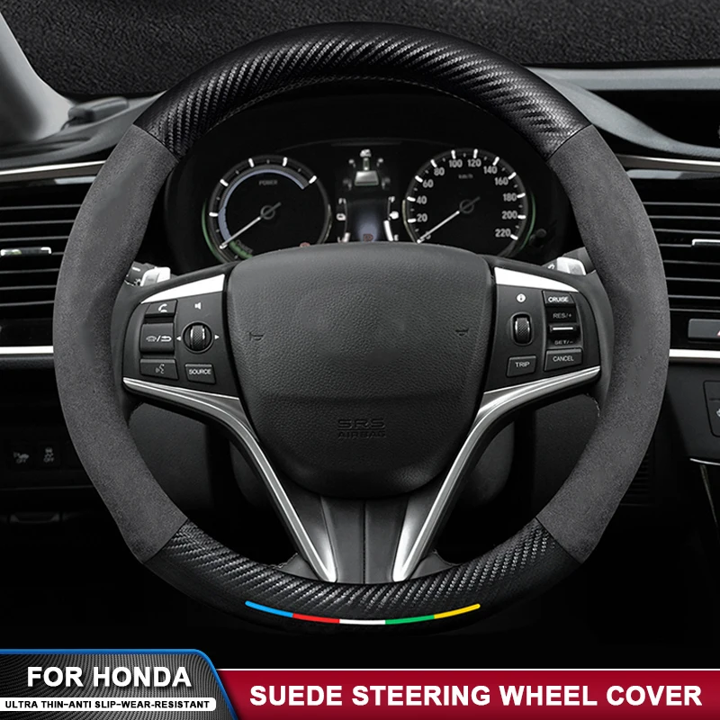 

Suede Leather Carbon Fiber Car Sreering Cover For Honda Fit Civic Accord Jazz Stream CRV HRV URV Vezel XRV City URV Jazz Odyssey