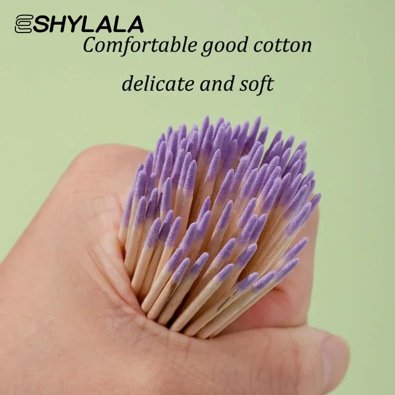 100/200/300/500 pçs prego cotonete de madeira de cabeça dupla varas de limpeza roxo duplo-ponto cabeça de algodão cotonete de limpeza removedor de esmalte