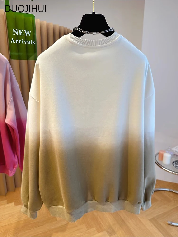 DUOJIHUI Ins Loose Letter Print Contrast Color Women Hoodies Spring Classic O-neck Pullover Simple Fashion M-2XL Female Hoodies