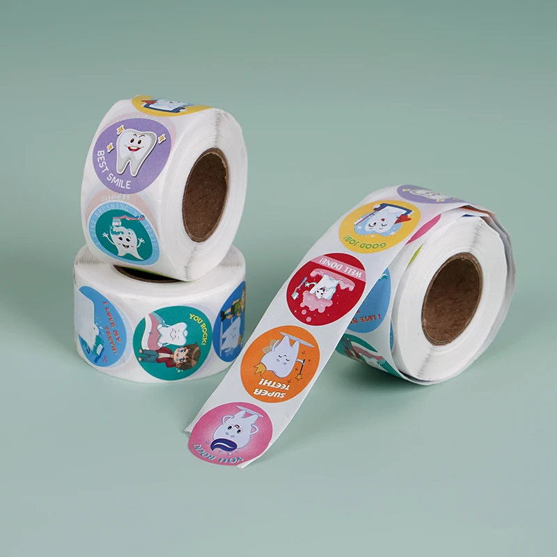 1000Sheet Cute Dental Stickers Round Tooth Shape Sticker Dentistry Clinic Aesthetic Decoration Kids Label Reward Gift