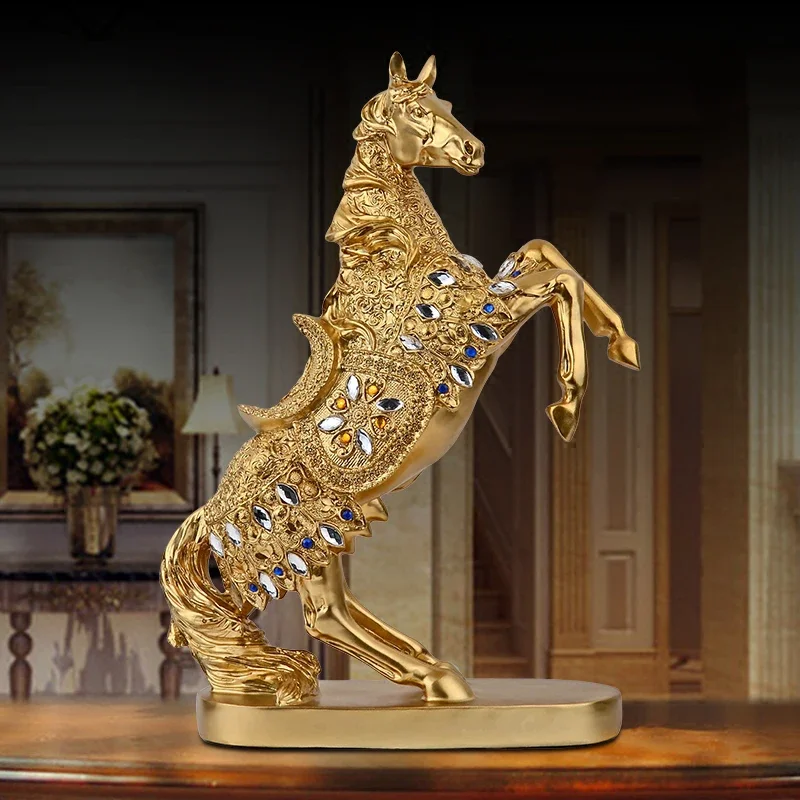 

European Luxury Jewelry Golden War-horse Lucky Ornaments Office Decoration Business Birthday Gifts Home Furnishing Crafts Decor