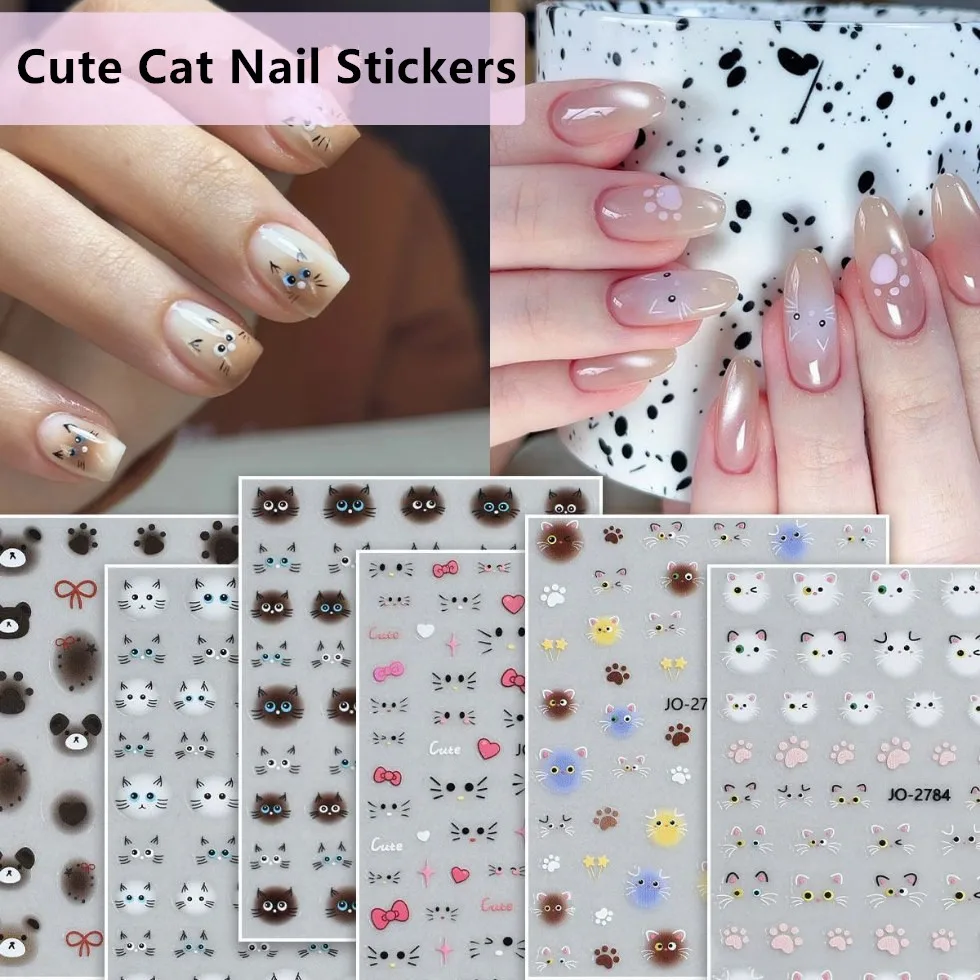 

Cute Little Siamese Cat Nail Sticker Water Decal Nail Art Sticker Press on Cute Expression Decal Stickers Nail Decoration