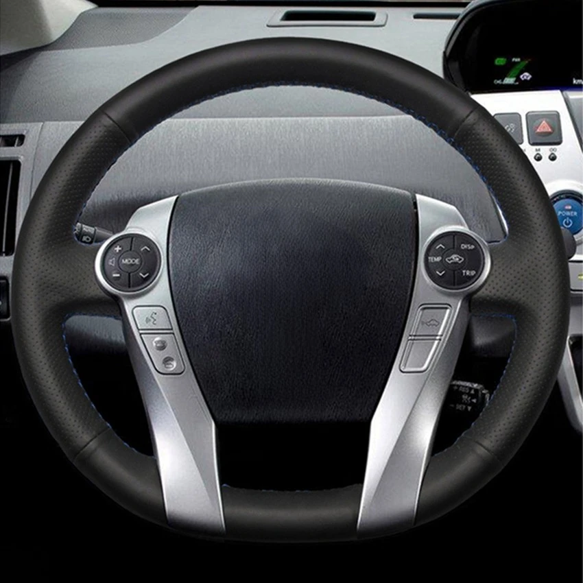 Handsewing Black Artificial Leather Car Steering Wheel Covers Wrap for Toyota Prius C(US)2012-2017 Prius 30(XW30) 2009-2015