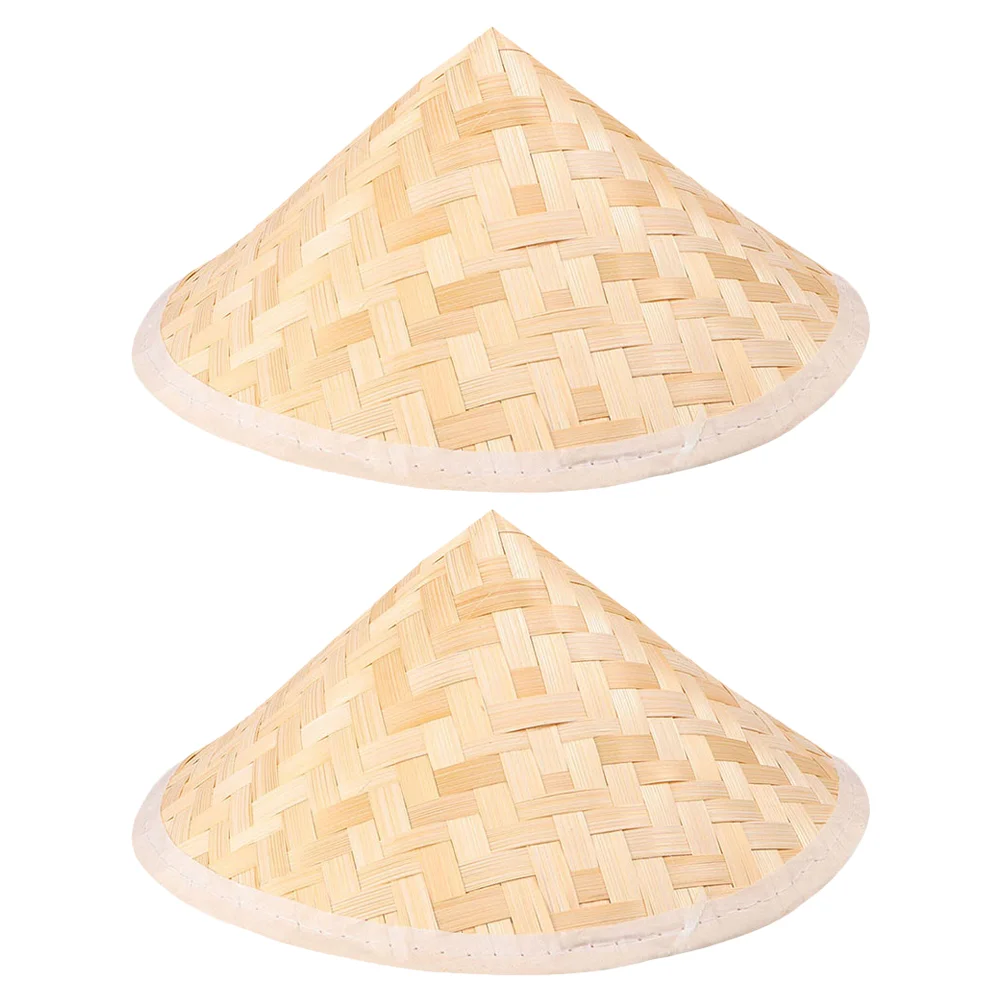 

2 Pcs Decorative Straw Hat DIY Bamboo Woven Adornment Creative Handcraft Ornaments for Kids Manual Children Painted