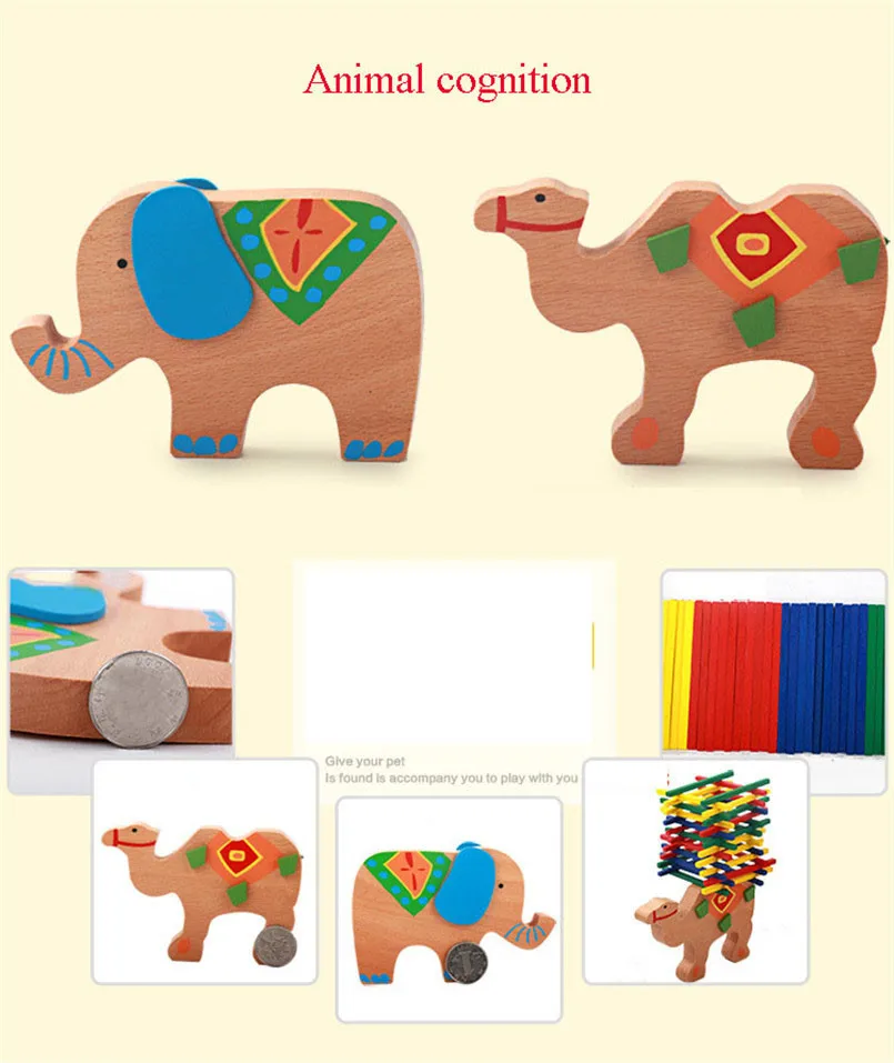 Animal Wooden Balance Building Blocks Elephant Camel Toys Counting Stick Montessori Game Early Educational Toys Children Gifts