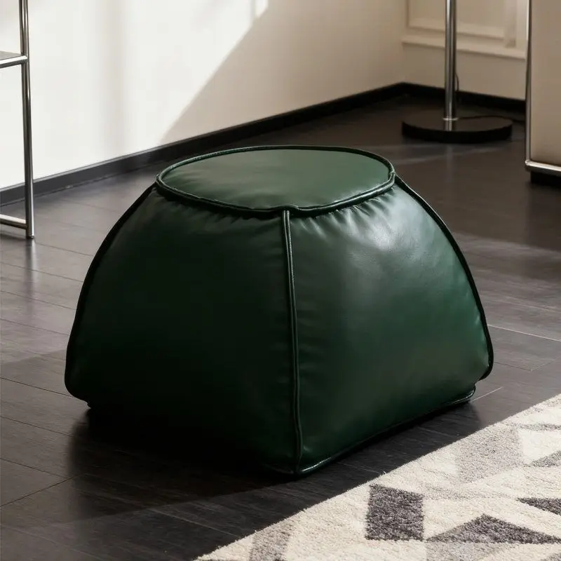 Living room sofa leather square seat light luxury first layer cowhide dressing round pier minimalist stool