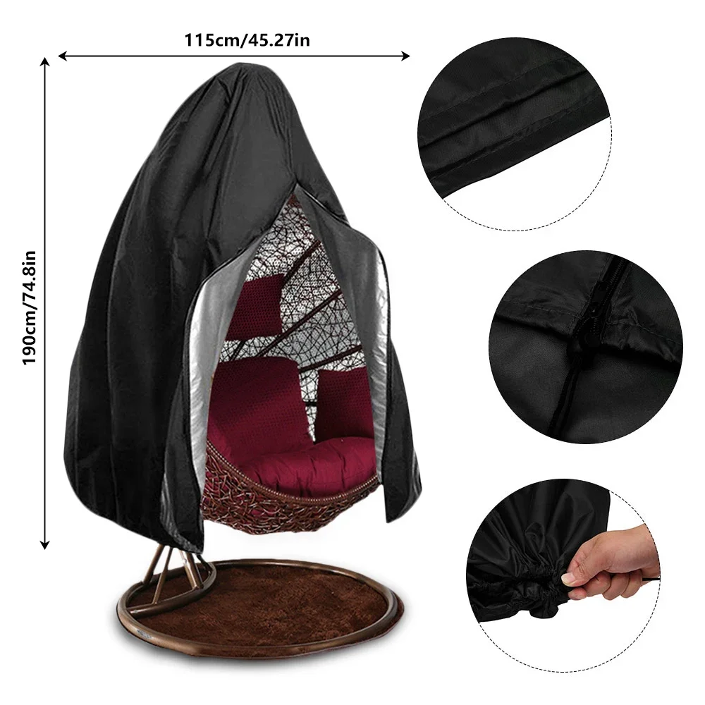 Black Patio Chair Cover Egg Swing Chair Waterproof  Dust Cover Protector with Zipper Protective Case Outdoor Hanging Chair Cover