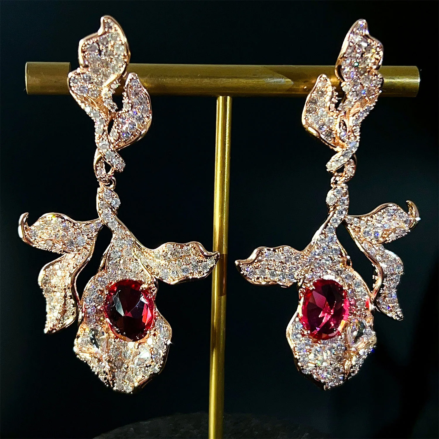 

red green blue purple zirconia earrings flower leaf plant pendant long earrings for women wedding dinner party sparkly jewelry