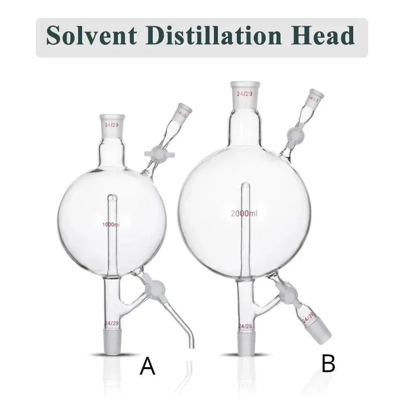 Laboratory Glass Solvent Distillation Head with 3-Way PTFE Valve Piston Scientific Glassware Distilling Adapter for Lab Chemical