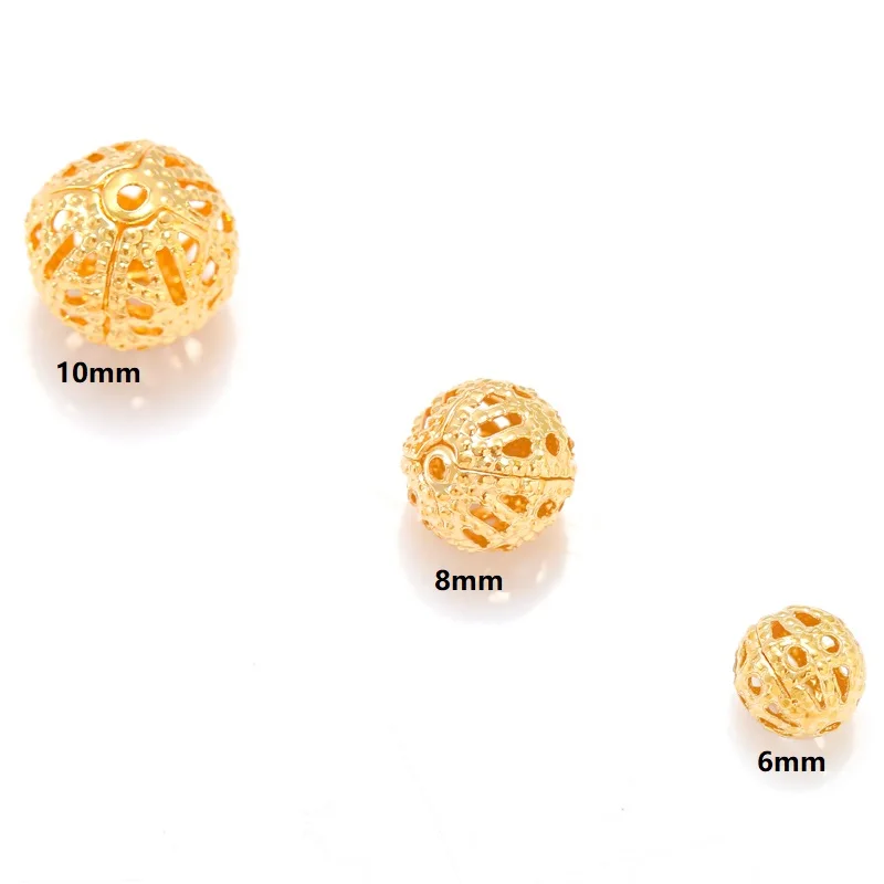 100pcs 6/8/10mm Hollow Ball Flower Beads Metal Charms 4 Color Filigree Spacer Beads For Keyring pendant DIY Jewelry Making V145