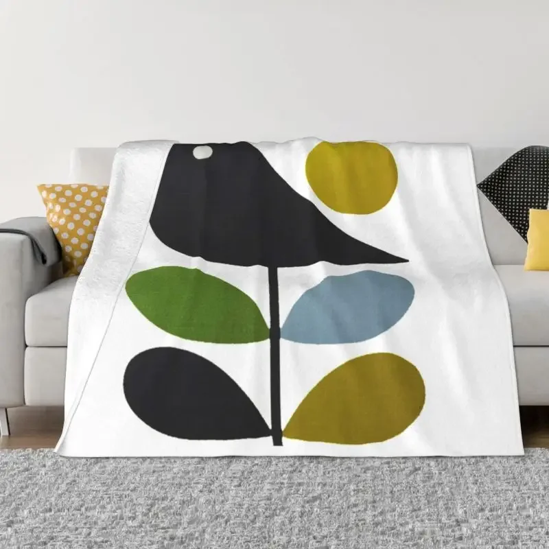 Multistem Birds Black White Orange Blankets Warm Flannel Orla Kiely Scandi Throw Blanket for Sofa Bedroom Bedding
