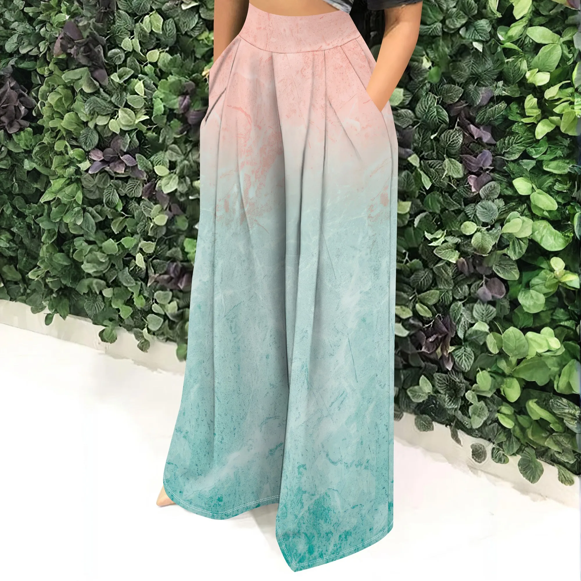 Gradient Print Wide Leg Pants, High Waist Loose Fit Trousers, Tie Dye Casual Palazzo Pants for Women, Beach Summer Wear, S-2XL