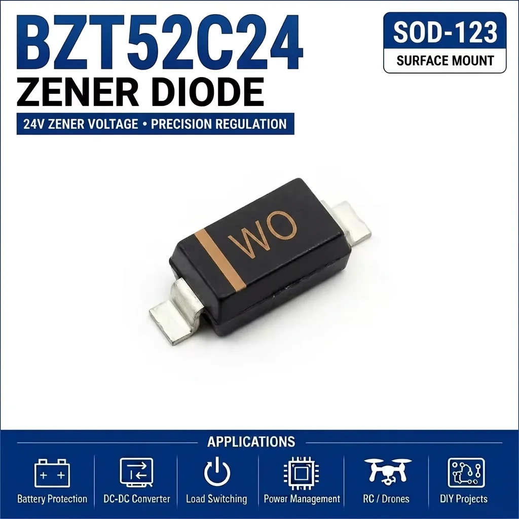 (100 pcs) BZT52C24S/BZT52C24 SOD-323/SOD-123 (Marking WO) 52C24S 52C24 - Zener Diode 24V BZT52
