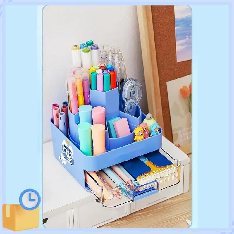 

Popular Rotating Pen Pencil Holder Desk-Organiser Pencil Pots Makeup Brush Holder + 11 Compartments For Home Blue