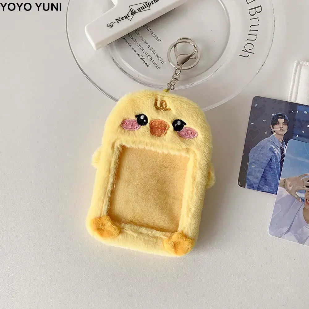 

Korean Style Idol Cartoon Photocard Holder Cat Pig Yellow Duck Bear with Keychain Pendant Plush Animal Card Cover Animals