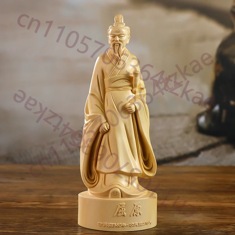 

Hand Carved Boxwood Wooden Qu Yuan Statue Figurine - Chinese Historical Figure Ornament Home Office Desk Study Decor Gift