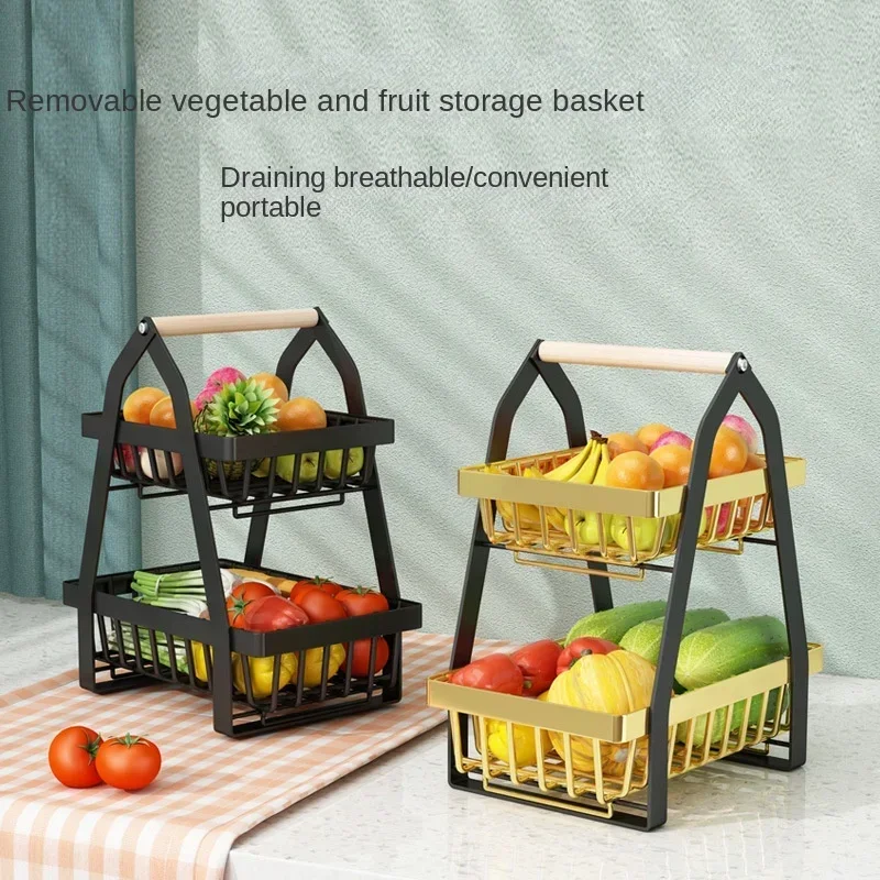 

Detachable Bread Vegetable Fruit Basket Farmhouse Bowl Stand with Wooden Handle Metal Wire Basket for Countertop Dining Room