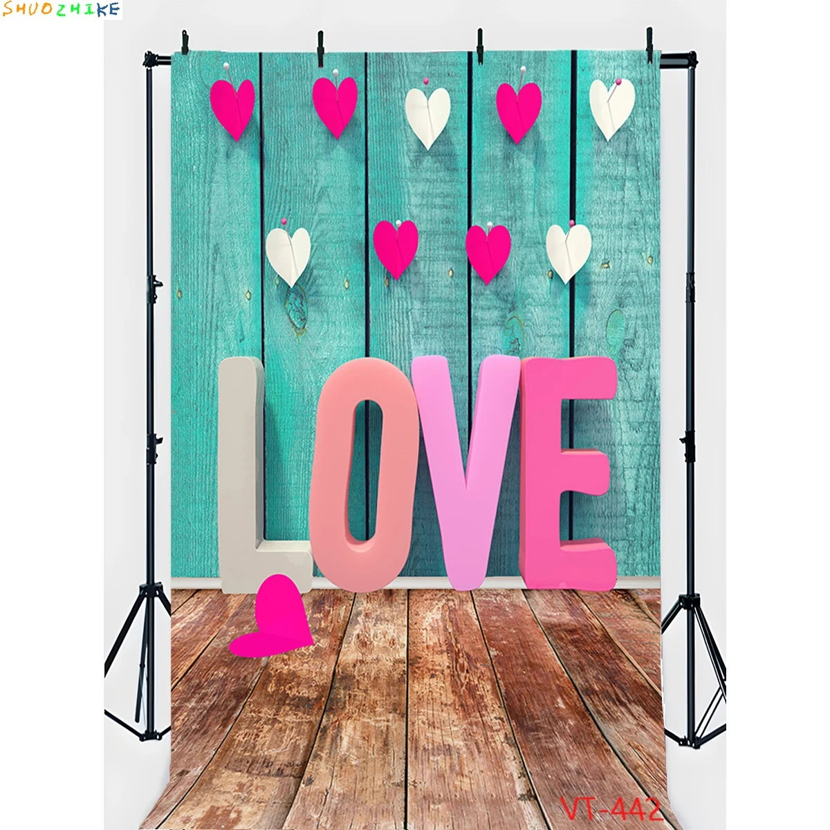 

Valentine's Day Heart Love Halo Photography Backdrops Rose Floral Cupid's Arrow Wedding Wall And Floor Background Props VT-03