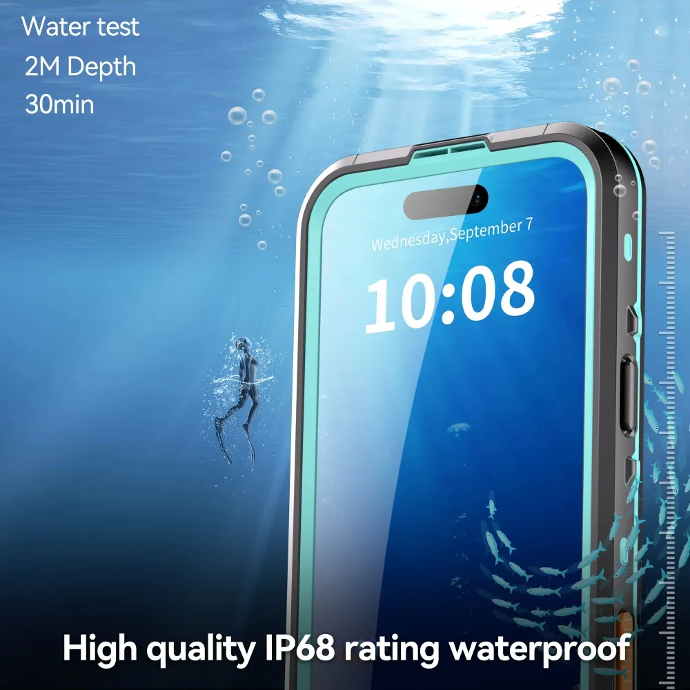 حافظة مقاومة للماء IP68 لهاتف أبل آيفون 17 16 16E 15 14 13 Pro Max مقاومة للصدمات والغوص والسباحة والرياضة الخارجية وشحن مغناطيسي