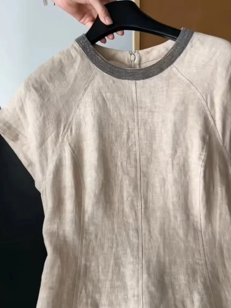 Ele Simple t-shirt Dr abricot décontracté jupe longue taille haute a-ligne été nouveauté femmes Faion Dr