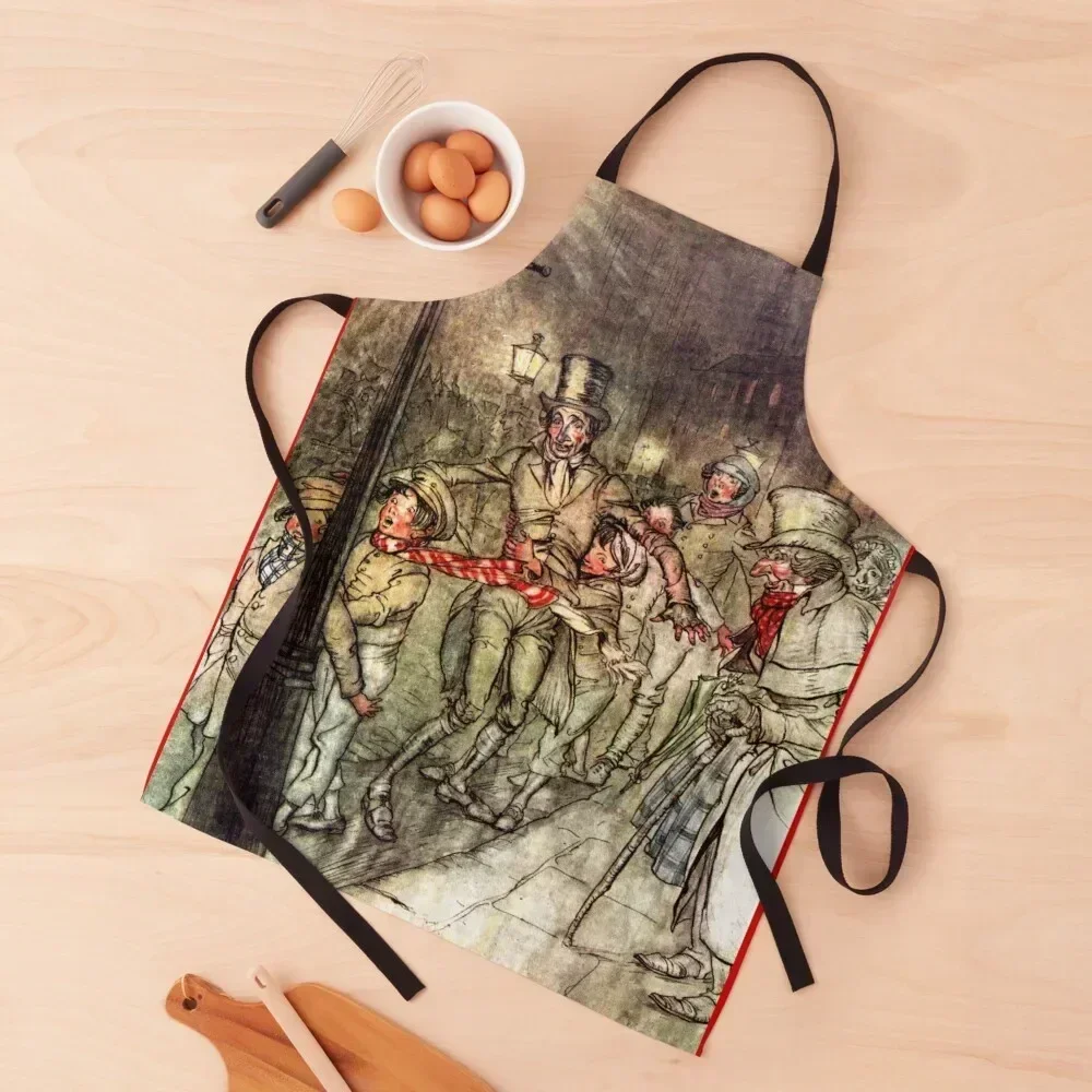 

Bob Cratchit Sledding - A Christmas Carol - Arthur Rackham Apron christmas kitchen painters Apron