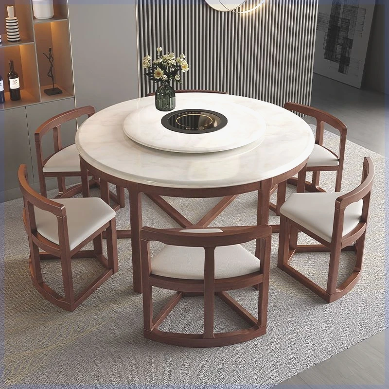 Fashion Dining Table And Chair Combination Household Small Apartment Marble Dining Table Induction Cooker Rock Slab Folding