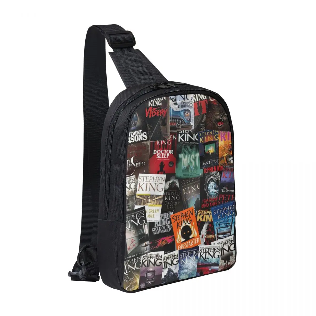 

Stephen King Book Covers, Horror Bookworm Chest Bag Men Sling Crossbody Backpack Chest Bag Traveling Hiking Daypack Shoulder Bag