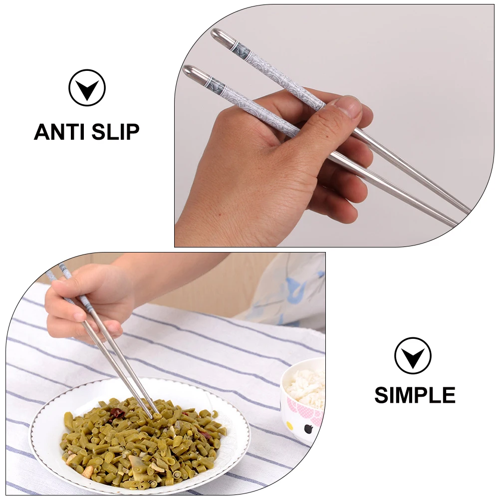 

Blue White Chopsticks 10 Pairs Anti Slip Home Tableware Stainless Steel Sturdy Practical Non Stick Outdoor Use Fine