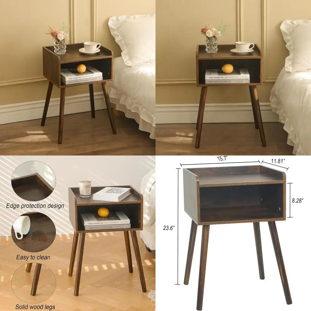 

Rustic Brown Solid Wood Nightstand with Storage for Bedroom or Living Room, Perfect for Small Spaces