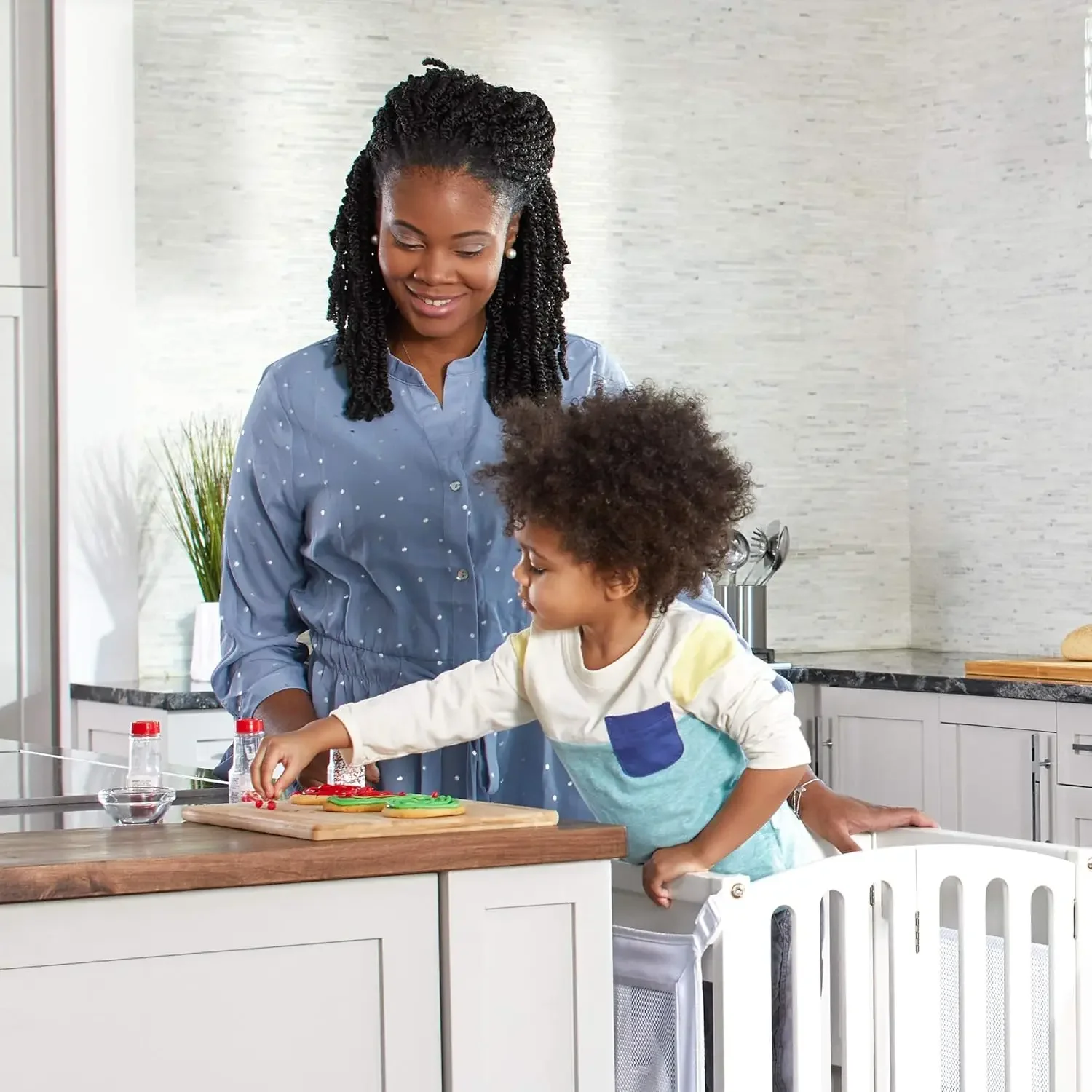 Kitchen Helper® Toddler Tower Step Stool - Contemporary - White: Folding Adjustable Height Montessori Wooden Learning