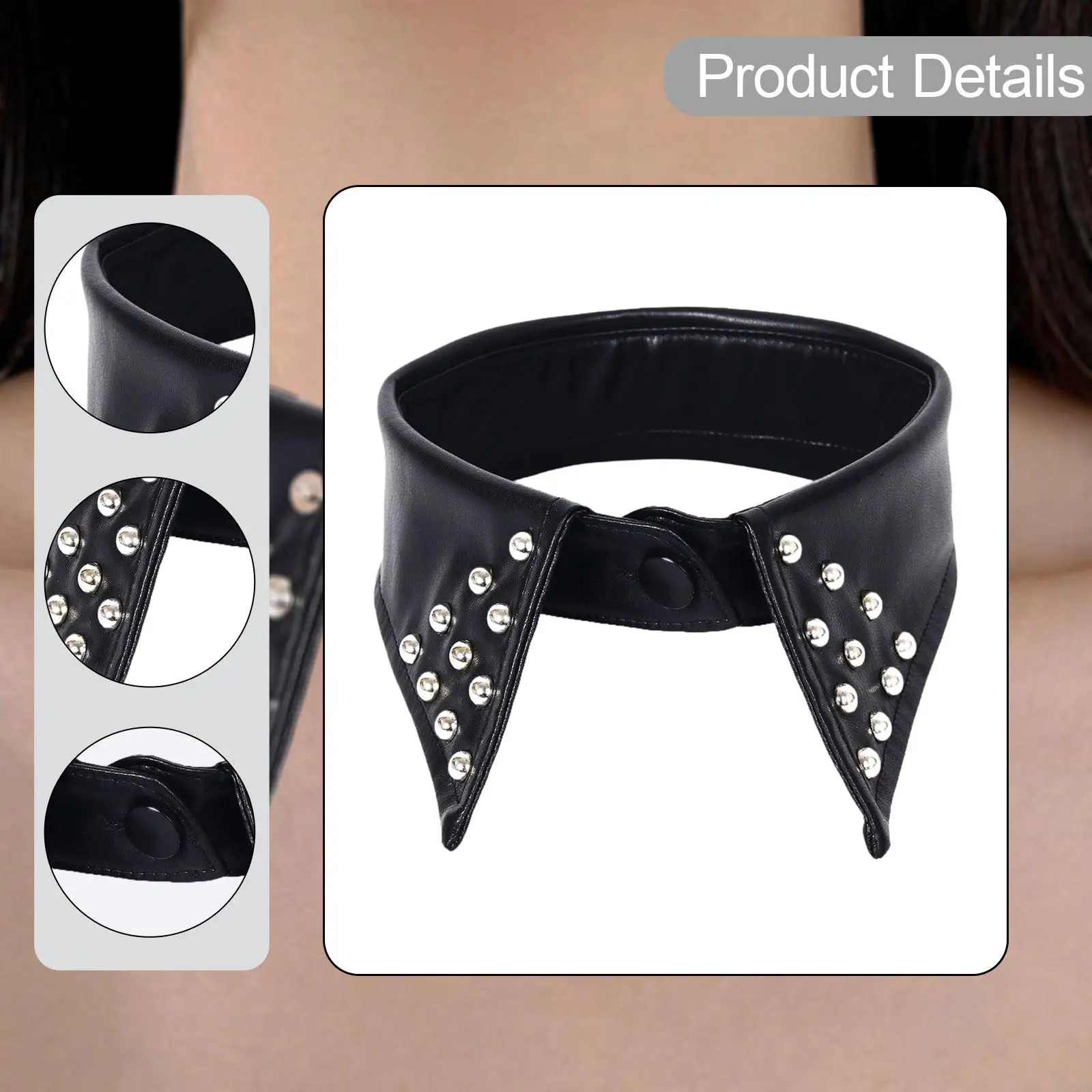 Lightweight Women False Collar PU Leather Punk Gothic Necklace Style Detachable Shirt Lapel for Dress Uniform Jacket Casual Wear - view 4