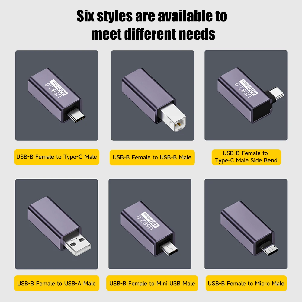 USB-B to Type-C 2.0 Adapter USB-B Female to Micro USB Male Convert Mini USB Connector for Printer electronic keyboard