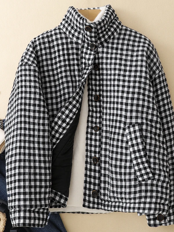 Thiened Cotton Jaet Commute Classic Plaid Warm Stand Collar Brand Tailored Winter Outerwear Korean Sle Long Sve