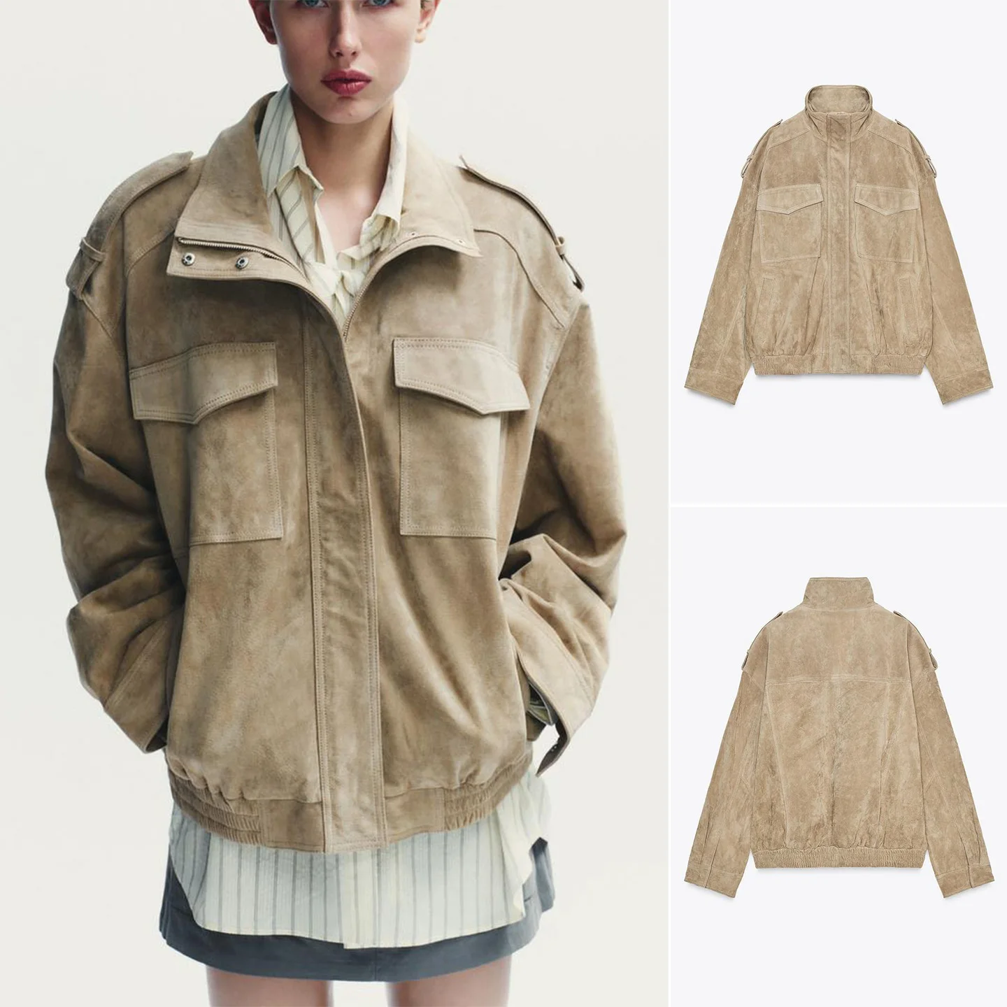 

Осень 2023, новинка Street Sle, длинный свек, воротник-стойка, повседневная куртка на молнии, верхняя одежда из полиэфирного волокна, женская одежда среднего возраста для поездок на работу и ветер