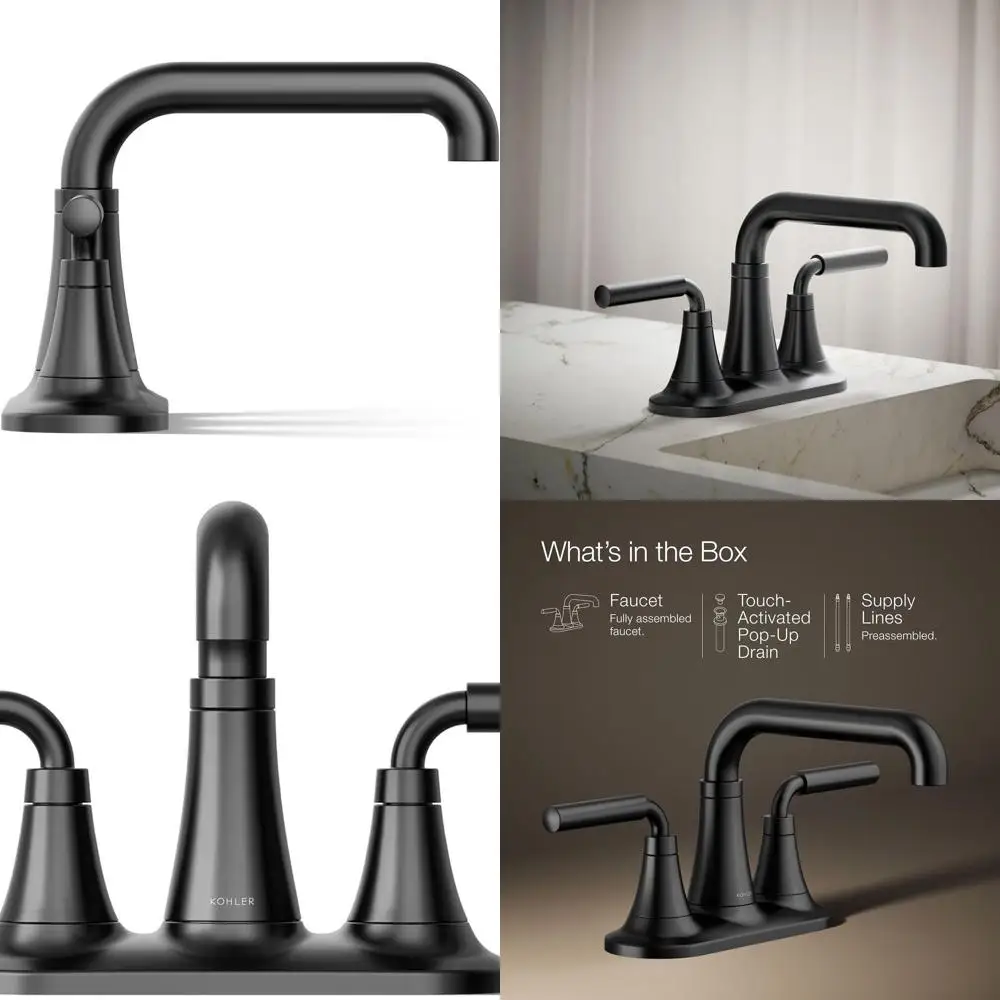 

Матовый черный смеситель для раковины в ванной комнате с центральной установкой 1,2 галлона в минуту