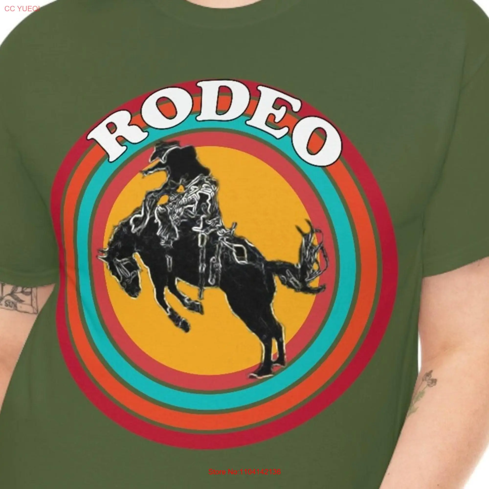 Rodeo Bronc Buster T Shirt Retro Vintage Rainbow Color Bronco Rider Heavy Cotton long or short sleeves