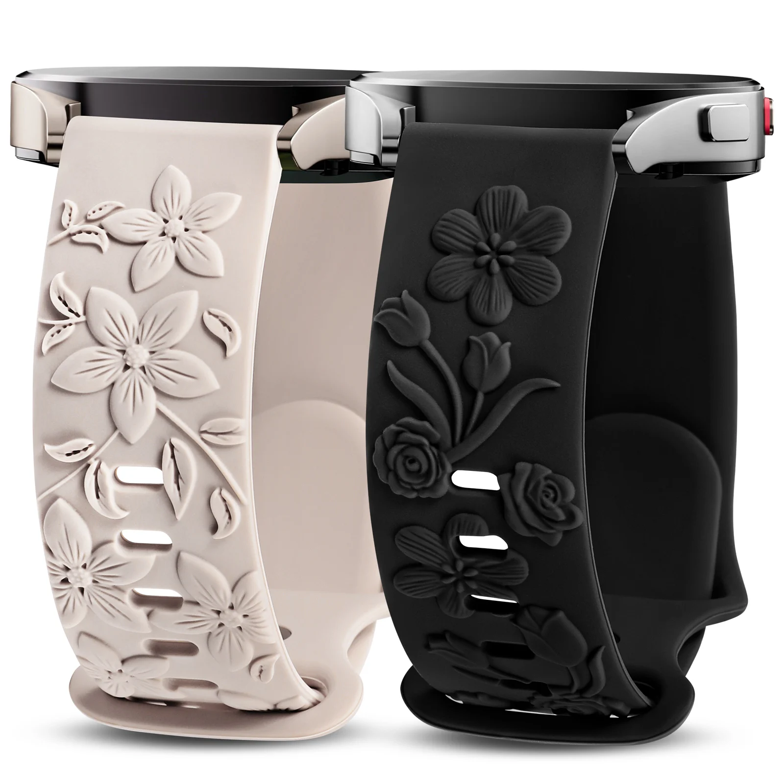 Wearlizer 2 Pack Floral Engraved Band For Samsung Galaxy Watch 7/FE/6/5/4 40mm 20mm Silicone Strap for Samsung Watch 7 41mm 40mm