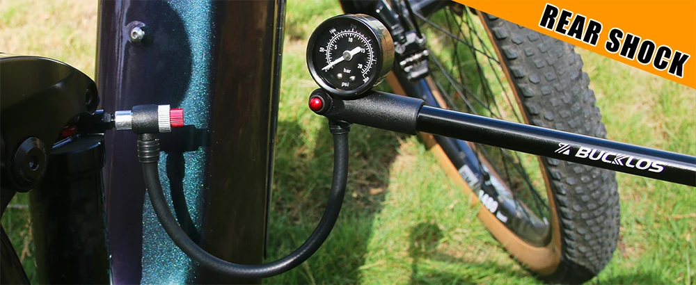 Bucklos Fahrrad-Luftpumpe, 300 psi, Hochdruck-Schrader-Ventil, Fahrradpumpe für Vorderradgabel und Hinterradaufhängung mit Manometer – Detail 3