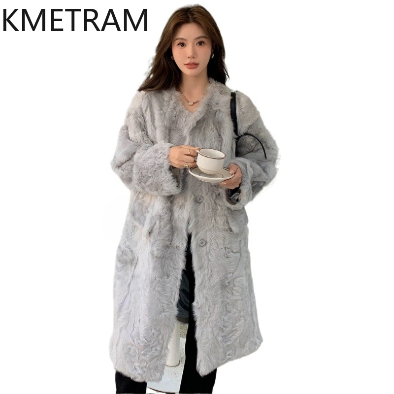 

Двусторонняя меховая куртка из натуральной шерсти и овчины, женская роскошная теплая длинная шуба из натурального меха, зимняя женская одежда 2025 шуба женская