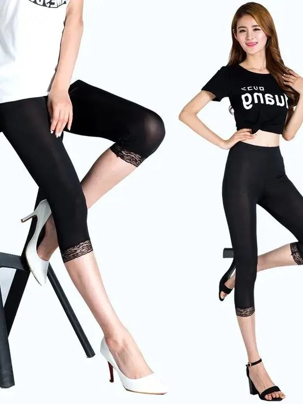 

Леггинсы с тонким дизайном для лета, женские кружевные джеггинсы, модные повседневные брюки для женщин, дышащие и легкие.