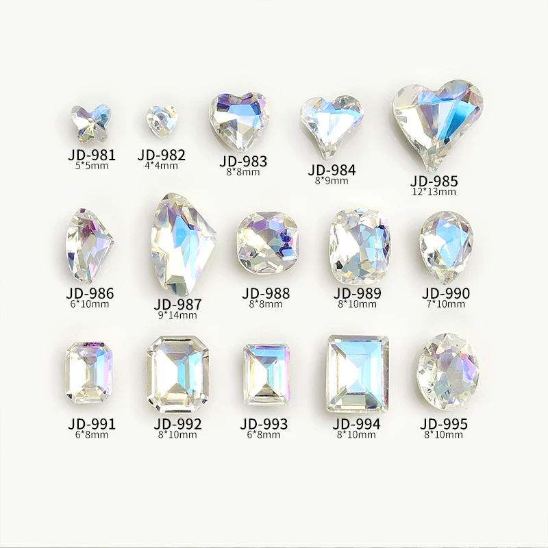 

New Popular Light Blue Moonlight Crystal Diamond Serie Ice Transparent Multi Cut Pointed Bottom Bare Rhinestone Nail Accessories