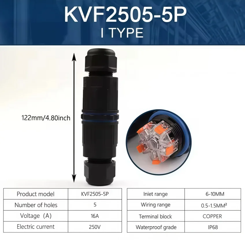 Quick Install IP68 Waterproof Electrical Connector, 2/3/4/5 Pin,Fast Wiring Cable Connection,Screw Terminal Block